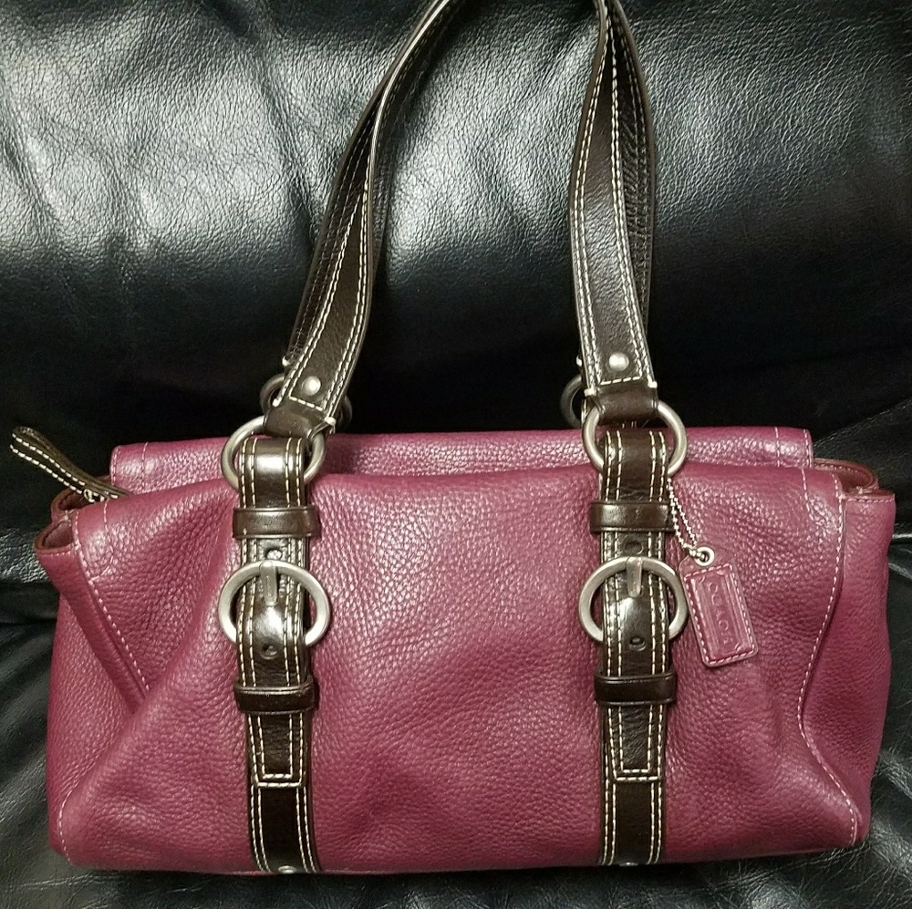 Coach Chelsea Wine Pebbled Leather Satchel Purse
